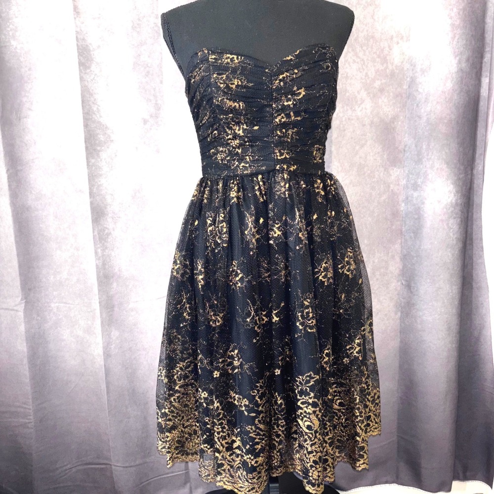 Jill Stuart Sweetheart Strapless Black Gold Lace Cocktail Dress Women 6 - Picture 2 of 14